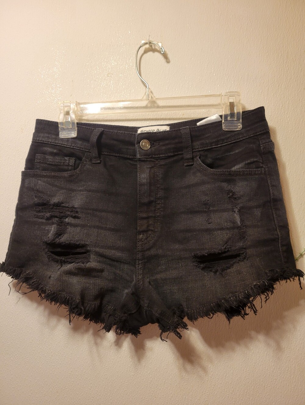 Black Distressed Denim Shorts -